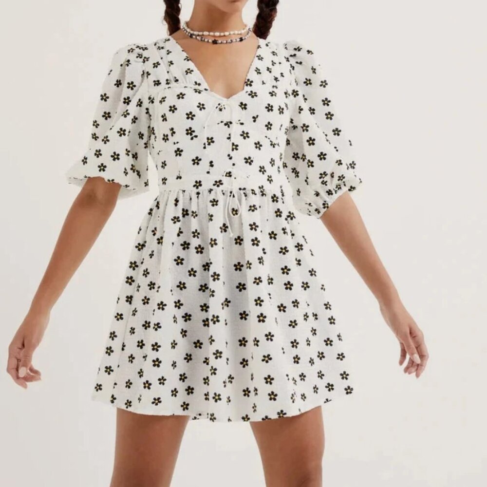For Love And Lemons Ivory Dress with Dark Floral Design